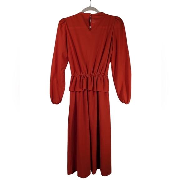 Vintage Retro JCPenney Red 80s Fashion Glam Dress Lace Ruffle Waist Skirt Size 6 - Picture 2 of 12